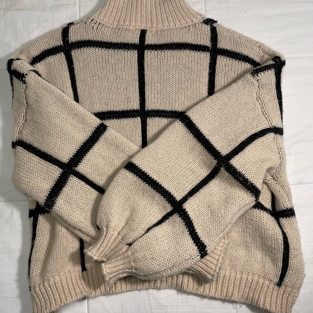 Anthropologie Little Lies Checkmate Mock Neck Chunky Turtleneck Sweater (M/L) - Picture 8 of 9